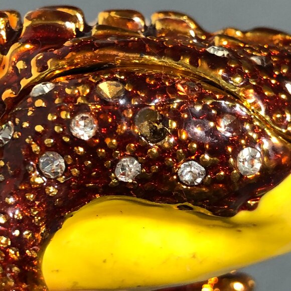 Enameled Alligator Crocodile Trinket Box Rhinestone Hinged Bejeweled - Picture 11 of 13